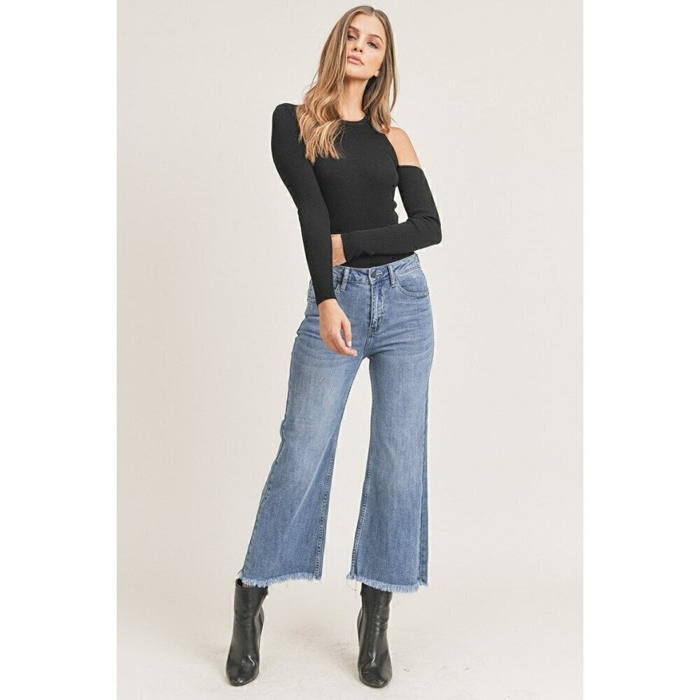Risen Meg Wide Leg Fray Crop Ankle Jeans - Picture 3 of 5